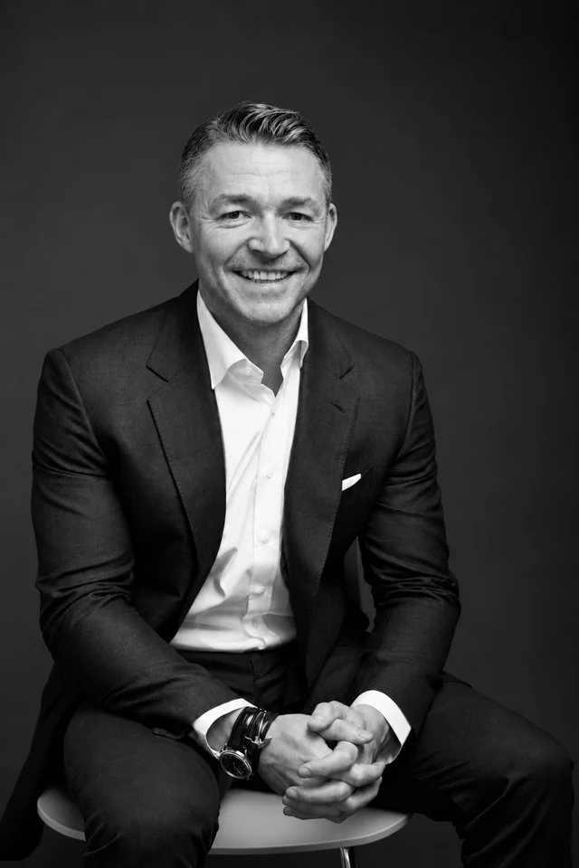 Black and white portrait of Paul Broxup, founder of Samara Investments